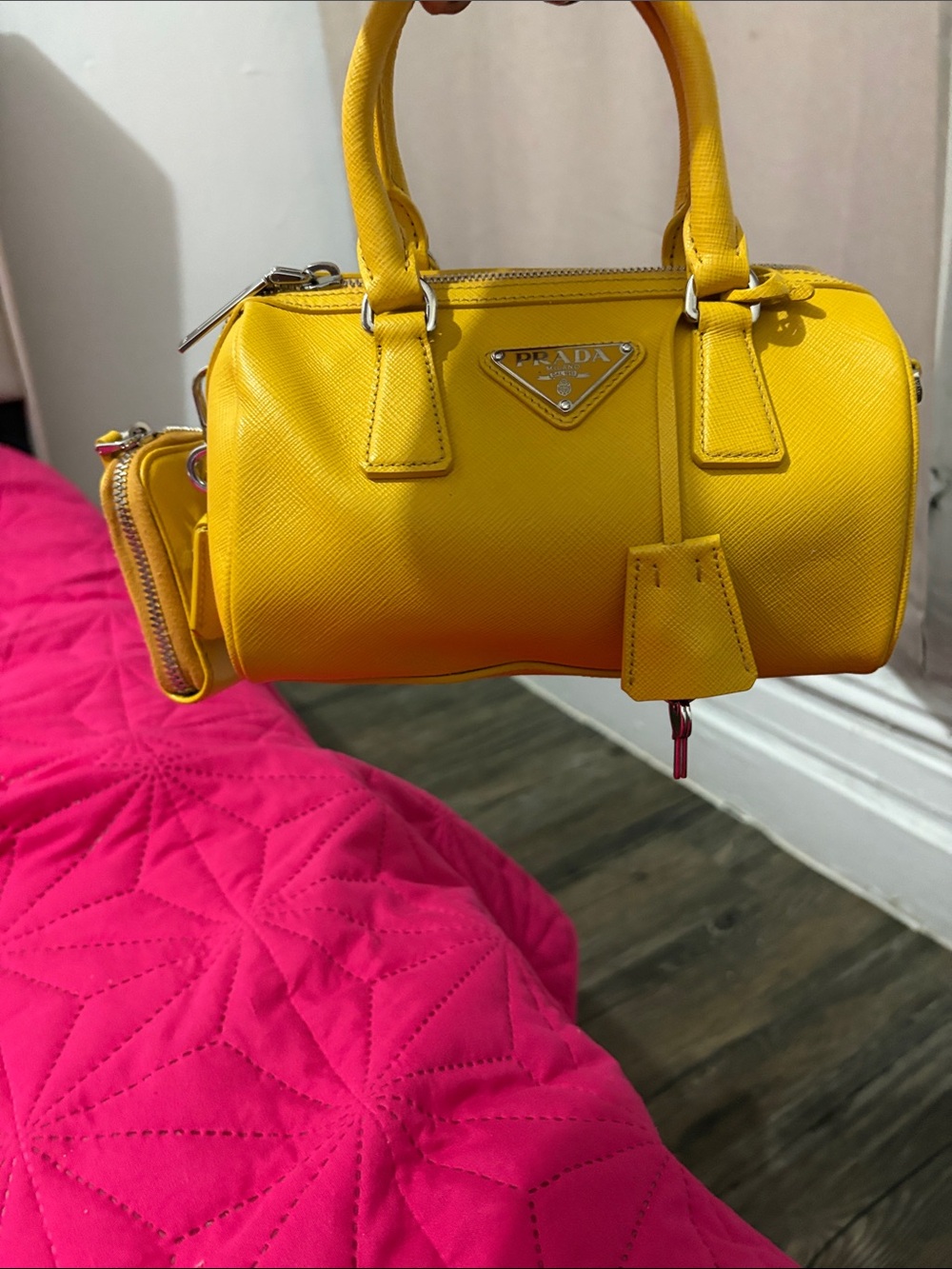 Prada Yellow Saffiano Leather Mini Bowling Bag - Picture 2 of 11